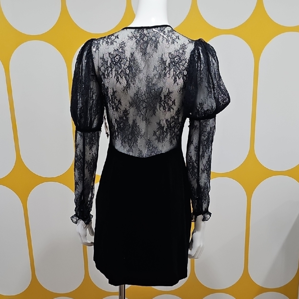 Free People Black Velvet Lace Mini Dress XS NWT Cocktail Party Romantic Luxury - Picture 4 of 8